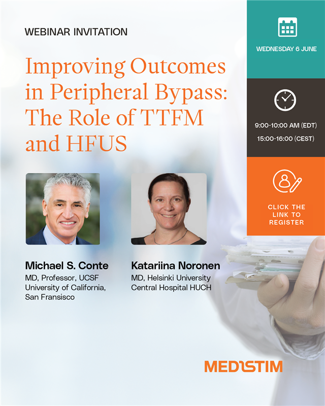 Medistim's tweet image. 💻Join us June 18 for a focused webinar on using TTFM + imaging to improve outcomes in peripheral bypass.
🎙 Speakers from @UCSFvascular + Helsinki University Central Hospital
👉 Register: medistim.com/blog-podcast/c…  #CLTI #PATENTStudy @VascularSVS @JVascSurg @VascularNews
