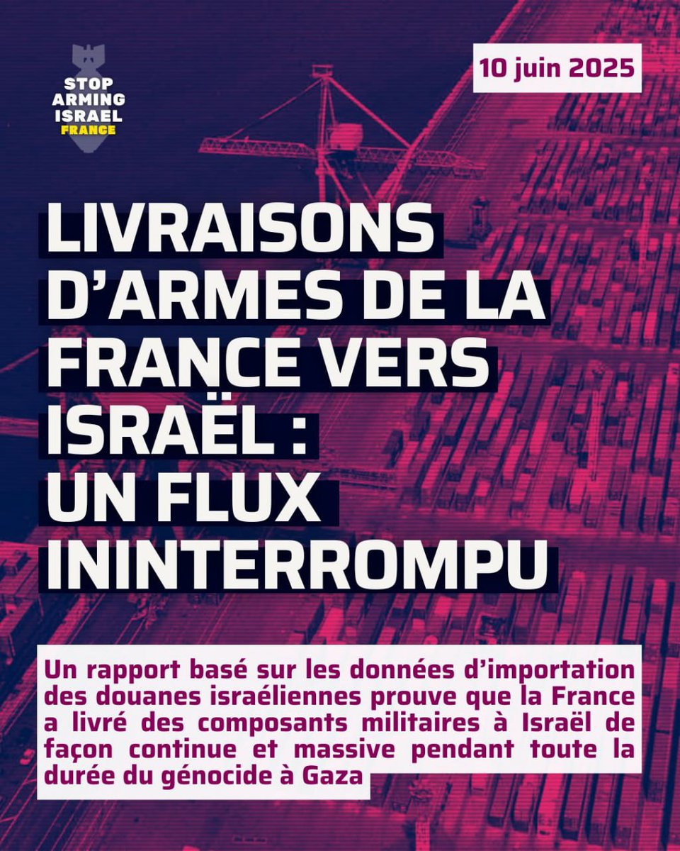 Nous publions avec Progressive International, Palestinian Youth Mouvement, le CFMP, l’AFPS, l’UJFP, Droit-solidarité, Attac, BDS France et The Ditch, un nouveau rapport détaillé des livraisons d'armes depuis la France vers Israël: padlet.com/stoparmingisra…

instagram.com/p/DKtlI7OCLFX/