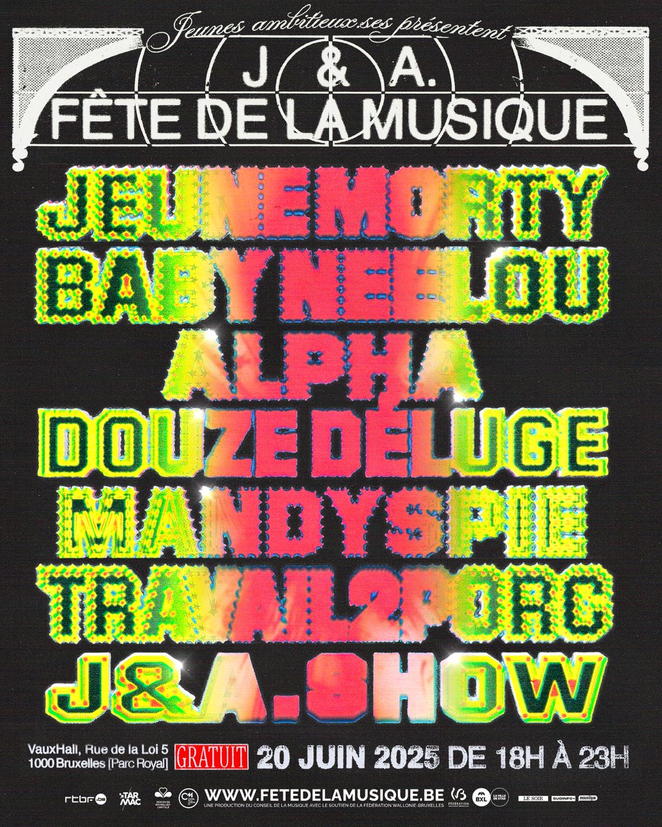 La musique se fête aussi à Bruxelles

Jeunes &amp; Ambitieux.ses, vous invite à célébrer la musique avec une programmation riche

Jeune Morty, Baby Neelou, Alpha, Douze Déluge, Mandyspie, CRC, eugene, Osmoze… et bien d’autres !

📍 Vaux Hall (Bruxelles)
🕕 18h00 - 23h00
🎟️