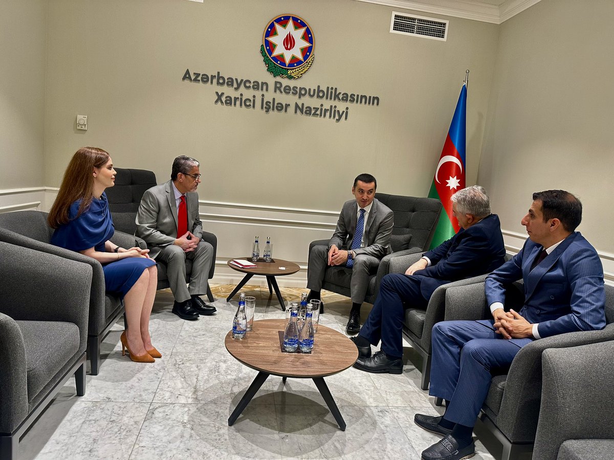 Invitation from @diasporaaz:
Today, <a href="/UN/">United Nations</a>-accredited journalists/professor <a href="/StefanoVaccara/">Stefano Vaccara</a> and <a href="/Jordan_Mike/">Jordan محمدخير Dakamseh</a> met with <a href="/Aykhanh/">Aykhan Hajizada</a>, Spokesman for Azerbaijan’s Foreign Ministry.Thank you <a href="/Aykhanh/">Aykhan Hajizada</a> for the insightful Q&amp;A on Azerbaijan’s foreign policy,regional ties,global affairs,and more.