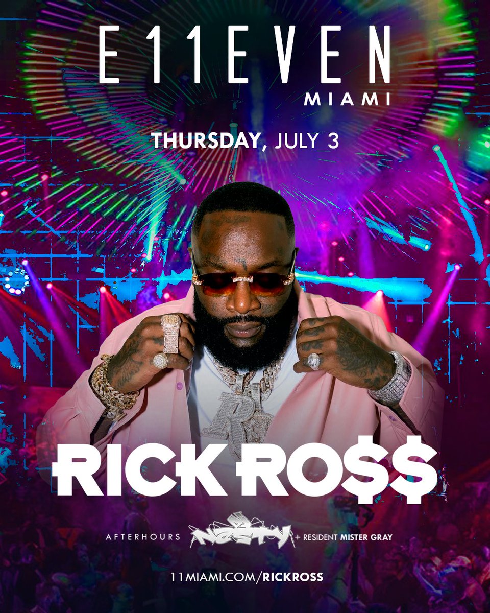 E11EVEN MIAMI (@11miami) on Twitter photo Rozay said “forget the sparklers, we got stacks” 💵
<a href="/RickRoss/">Yung Rénzél 👑</a> returns Thursday, July 3 for E11EVEN’s Fourth of July pregame.
Boss up ➡ 11miami.com/rickross Rozay said “forget the sparklers, we got stacks” 💵
<a href="/RickRoss/">Yung Rénzél 👑</a> returns Thursday, July 3 for E11EVEN’s Fourth of July pregame.
Boss up ➡ 11miami.com/rickross