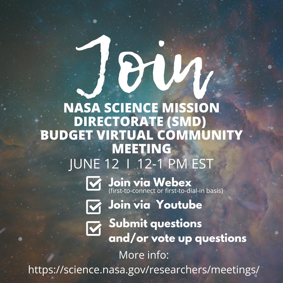 Please plan to join the NASA SMD budget community meeting this Thursday, June 12th at 12- 1 p.m. ET. More info: science.nasa.gov/researchers/me…

#NASASMD #NSBP #NSBP2025
