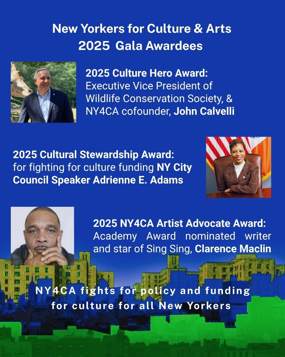 One week until the 4th Annual NY4CA  Awards Gala!
Visit NY4CA.org to secure your tickets! If you cannot make it  consider sponsoring a ticket for an artist/cultural worker or donating directly to us so we can hit our goal of 50K!
