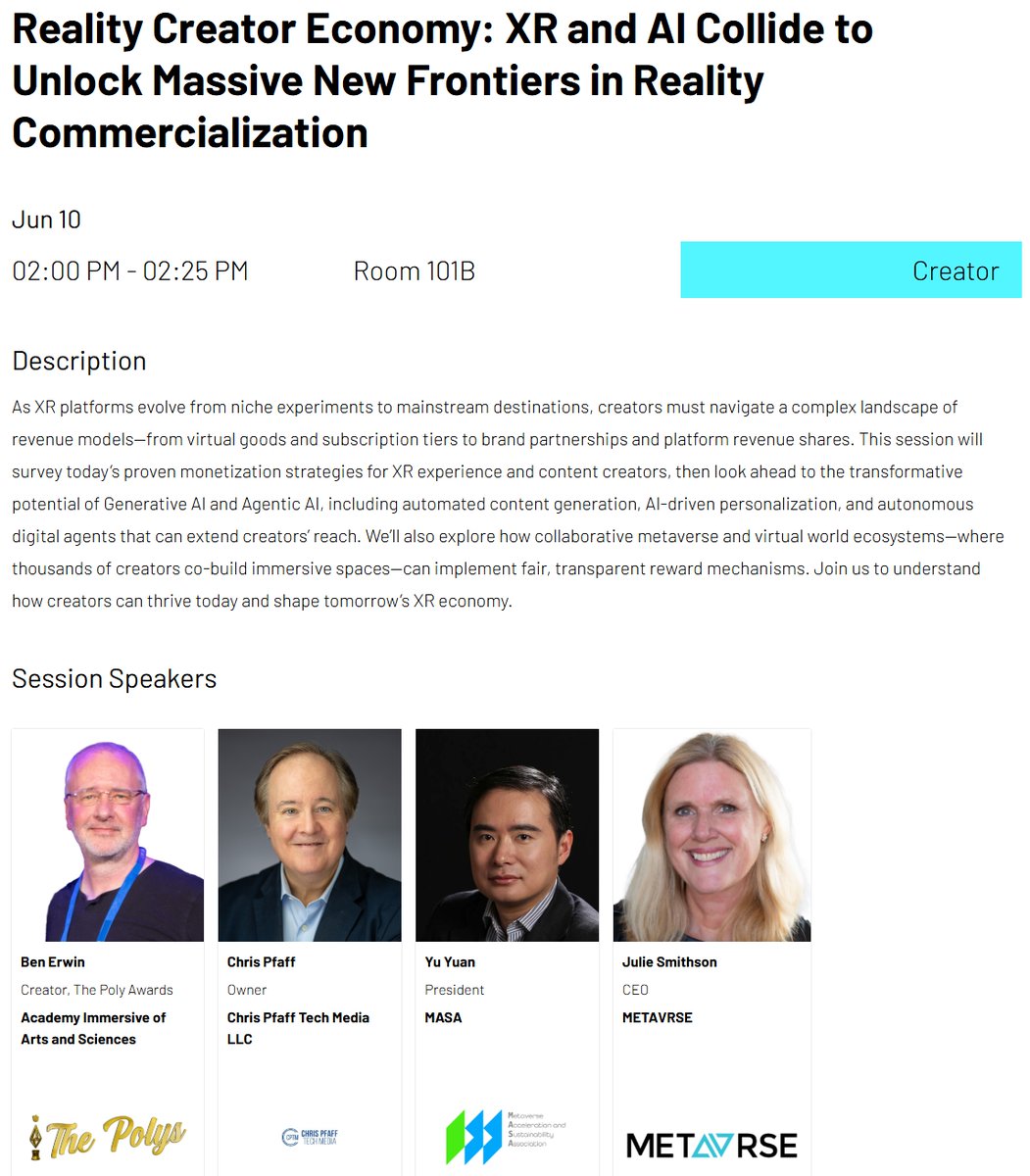 Join us today at AWE USA 2025, the world’s leading XR event, for an exciting panel "Reality Creator Economy: XR and AI Collide to Unlock Massive New Frontiers in Reality Commercialization" at 2 PM PDT in Room 101B!

As XR platforms evolve from niche experiments to mainstream