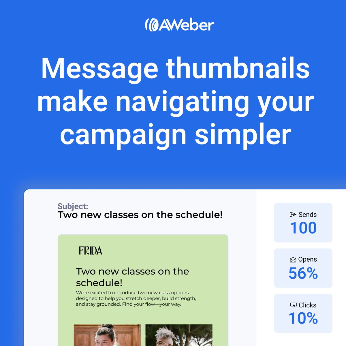 AWeber NEW Workflow automation quick tip

Quickly scan each email’s performance with thumbnail views. Spot the top performers, identify drop-off points, and optimize without digging through reports.

👉 Set up your first Workflow today (bit.ly/4jPBpdh)