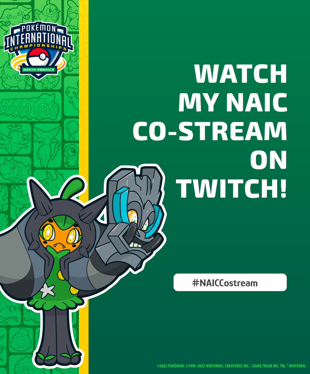 ehveevy's tweet photo. I have some news!

I’m going to be live this weekend Friday &amp; Sunday, co-streaming @Pokemon NAIC!!! 💚 https://t.co/wOhDCmnKnk 💚

We’re going to have drops on too so you’ll be getting them as you watch ☺️ come tune in! #NAIC #CoStream https://t.co/qtjjQ7j7tZ