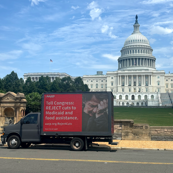 AARPadvocates's tweet photo. 👀 We have a new ad on the streets of our nation’s capital today.

📣 Tell Congress to REJECT cuts to Medicaid and food assistance now: https://t.co/j7Eu4nrOBx https://t.co/mWxFfIvoRz