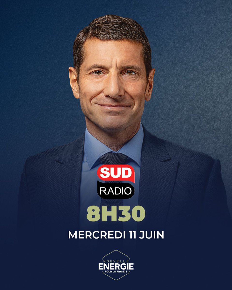 📣 <a href="/davidlisnard/">David Lisnard</a> sera l’invité de <a href="/JJBourdin_off/">Jean-Jacques Bourdin</a> demain, mercredi 11 juin à 8h30 sur <a href="/SudRadio/">Sud Radio</a>.