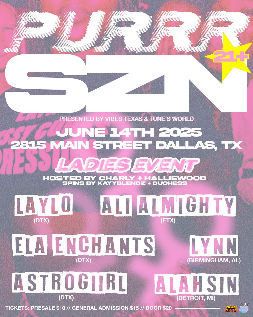 🎤✨ Purrrszn x Tunes World 
This saturday 9pm-2am
We at Tx Tea Room with it. 
$10 tickets available here -&gt; posh.vip/e/purrrszn-1?f…