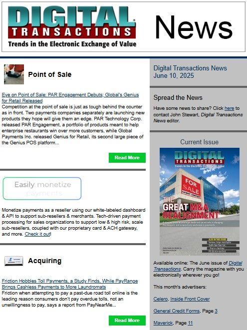 Today's Digital Transactions News: PARTech’s New Restaurant Tool; Friction Hobbles Toll Payments; Sezzle Sues Shopify Over Antitrust Allegations 
Click to read: buff.ly/xdSGuJA 
#payment #pointofsale #PARTech #restaurants #unattendedpayments #tollpayments #PayNearMe