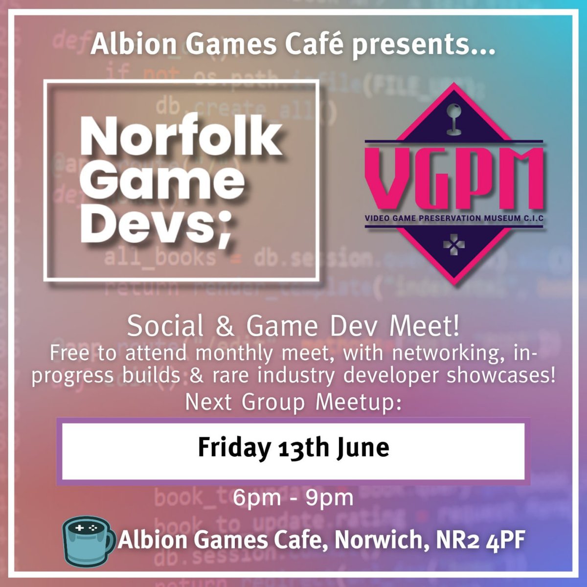Video Game Preservation Museum (@vgpmuseum) on Twitter photo Will you be in Norwich UK on Friday 13th?
If so VGPM & Norfolk Game Devs; will be at the <a href="/AlbionGamesCafe/">Albion Games</a> between 6PM-9PM!
VGPM will be bringing a selection of developer, and prototype games alike. Will you be in Norwich UK on Friday 13th?
If so VGPM & Norfolk Game Devs; will be at the <a href="/AlbionGamesCafe/">Albion Games</a> between 6PM-9PM!
VGPM will be bringing a selection of developer, and prototype games alike.