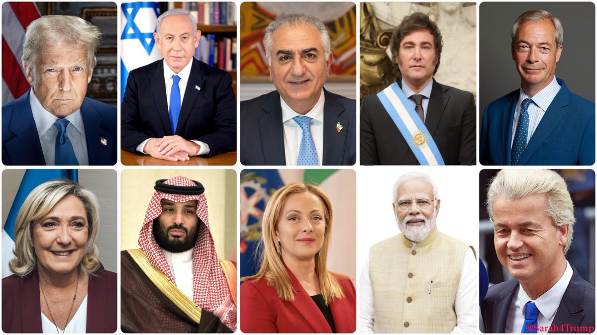 Sarah For Trump🗽🇺🇸🇮🇱 (@sarah4trump_) on Twitter photo The Golden Team to Save the World:
🇺🇸USA: Trump
🇮🇱Israel: Netanyahu
🇮🇳India: <a href="/narendramodi/">Narendra Modi</a>
Iran: King <a href="/PahlaviReza/">Reza Pahlavi</a>
🇦🇷Argentina: <a href="/JMilei/">Javier Milei</a>
🇬🇧UK: Nigel Farage
🇳🇱Netherlands: Wilders
🇸🇦Arabia: CP bin Salman
🇮🇹Italy: Giorgia Meloni
🇲🇫France: Marine Le Pen
Who's the eleventh leader of The Golden Team to Save the World:
🇺🇸USA: Trump
🇮🇱Israel: Netanyahu
🇮🇳India: <a href="/narendramodi/">Narendra Modi</a>
Iran: King <a href="/PahlaviReza/">Reza Pahlavi</a>
🇦🇷Argentina: <a href="/JMilei/">Javier Milei</a>
🇬🇧UK: Nigel Farage
🇳🇱Netherlands: Wilders
🇸🇦Arabia: CP bin Salman
🇮🇹Italy: Giorgia Meloni
🇲🇫France: Marine Le Pen
Who's the eleventh leader of