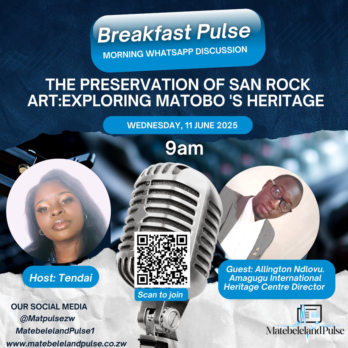 matpulsezw's tweet image. Unlock insights into what to expect at the &apos;Preservation of San Rock Art in Matobo, Ward 17&apos; exhibition at our Breakfast Pulse WhatsApp discussion tomorrow at 9am. Learn, share, and connect! Scan the QR code to join. #SanRockArt #MatoboHeritage #CommunityTalk
