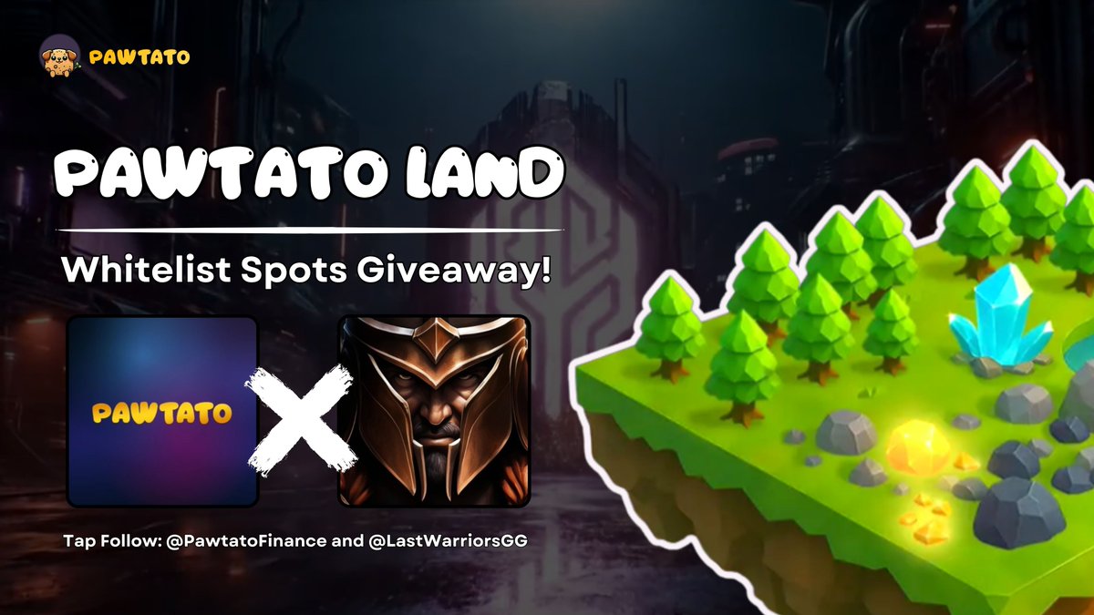 LAST WARRIORS GAMING GUILD (@lastwarriorsgg) on Twitter photo PAWTATO LAND WL GIVEAWAY
I am giving away 20 Whitelist spots to join the Pawtato Lands mint.
How to enter:
1️⃣ Follow <a href="/LastWarriorsGG/">LAST WARRIORS GAMING GUILD</a> and <a href="/PawtatoFinance/">Pawtato Finance | Sui</a>
2️⃣ Like & RT this post
3️⃣Comment your Sui wallet address
⏳ Ends: 3 Days PAWTATO LAND WL GIVEAWAY
I am giving away 20 Whitelist spots to join the Pawtato Lands mint.
How to enter:
1️⃣ Follow <a href="/LastWarriorsGG/">LAST WARRIORS GAMING GUILD</a> and <a href="/PawtatoFinance/">Pawtato Finance | Sui</a>
2️⃣ Like & RT this post
3️⃣Comment your Sui wallet address
⏳ Ends: 3 Days