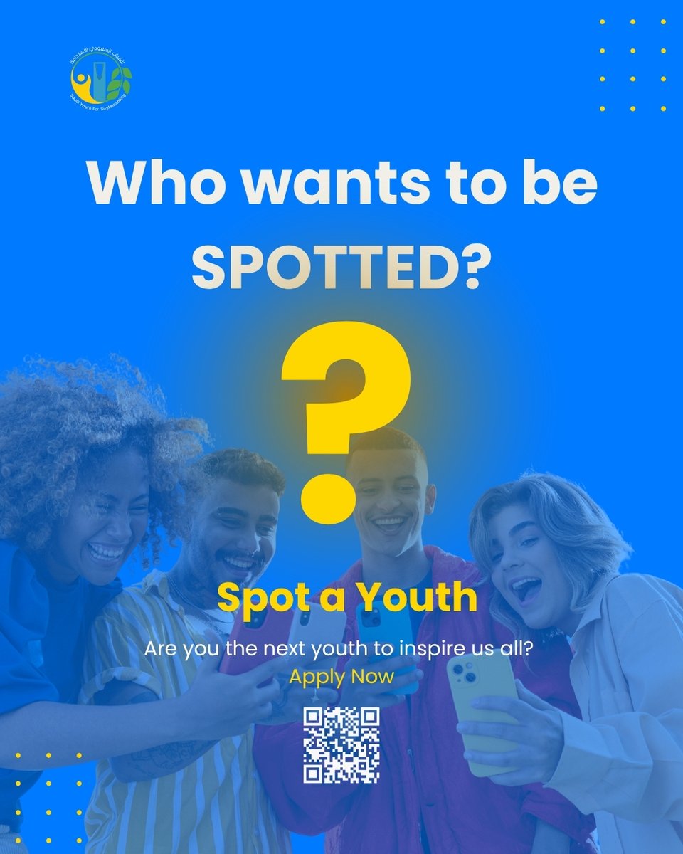 There are inspiring young people all around us; it’s time to shine a light on their projects and stories! ✨
#SpotAYouth is an initiative by Saudi Youth for Sustainability to spotlight youth-led projects across different fields 👨‍💻
Got a project? Share it to inspire us all! 💡🌟