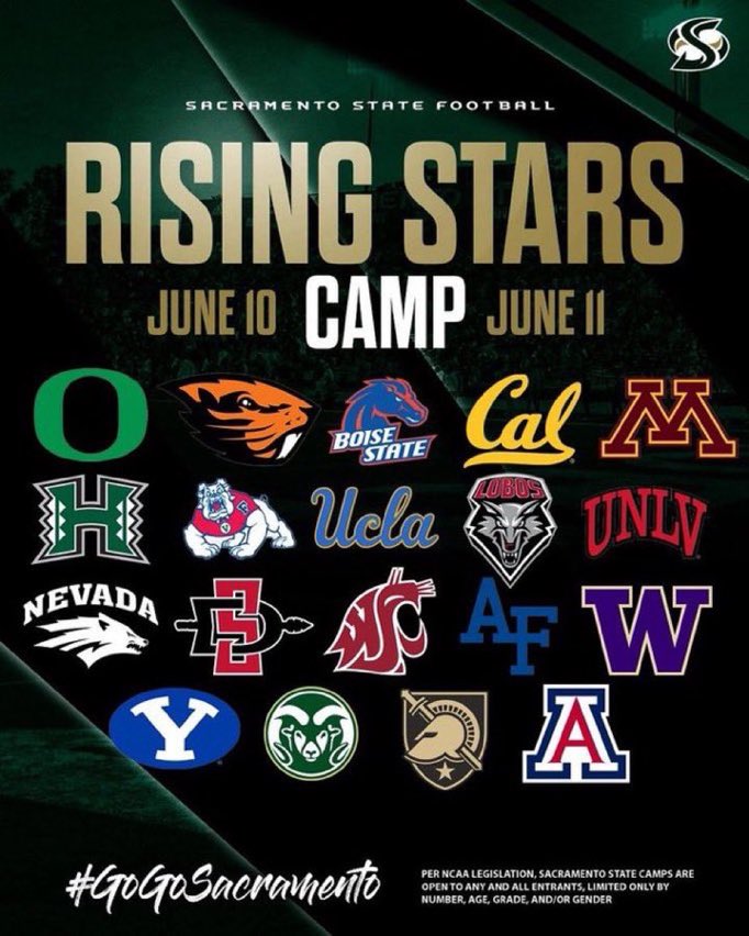 Excited to get better and compete today at the Sac State Rising Stars Camp! <a href="/IAmTDowns/">DBSelect_TDowns</a> <a href="/Coach_MHansen/">Miles Hansen</a> <a href="/Robbie1Bell/">Robbie Bell</a> <a href="/BrandonHuffman/">Brandon Huffman</a>