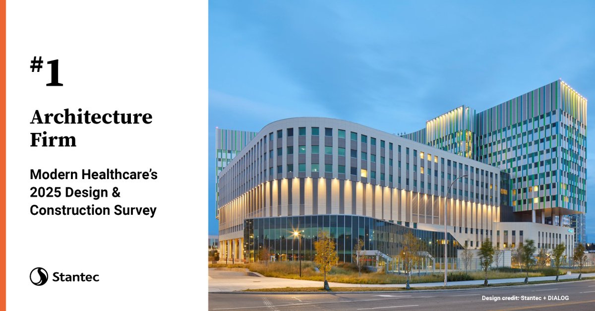 Stantec (@stantec) on Twitter photo We are #1 in healthcare design! We are proud to be ranked the top architecture firm on <a href="/modrnhealthcr/">Modern Healthcare</a> 2025 Construction & Design Survey. stantec.co/3HytDqy #StantecHealth We are #1 in healthcare design! We are proud to be ranked the top architecture firm on <a href="/modrnhealthcr/">Modern Healthcare</a> 2025 Construction & Design Survey. stantec.co/3HytDqy #StantecHealth
