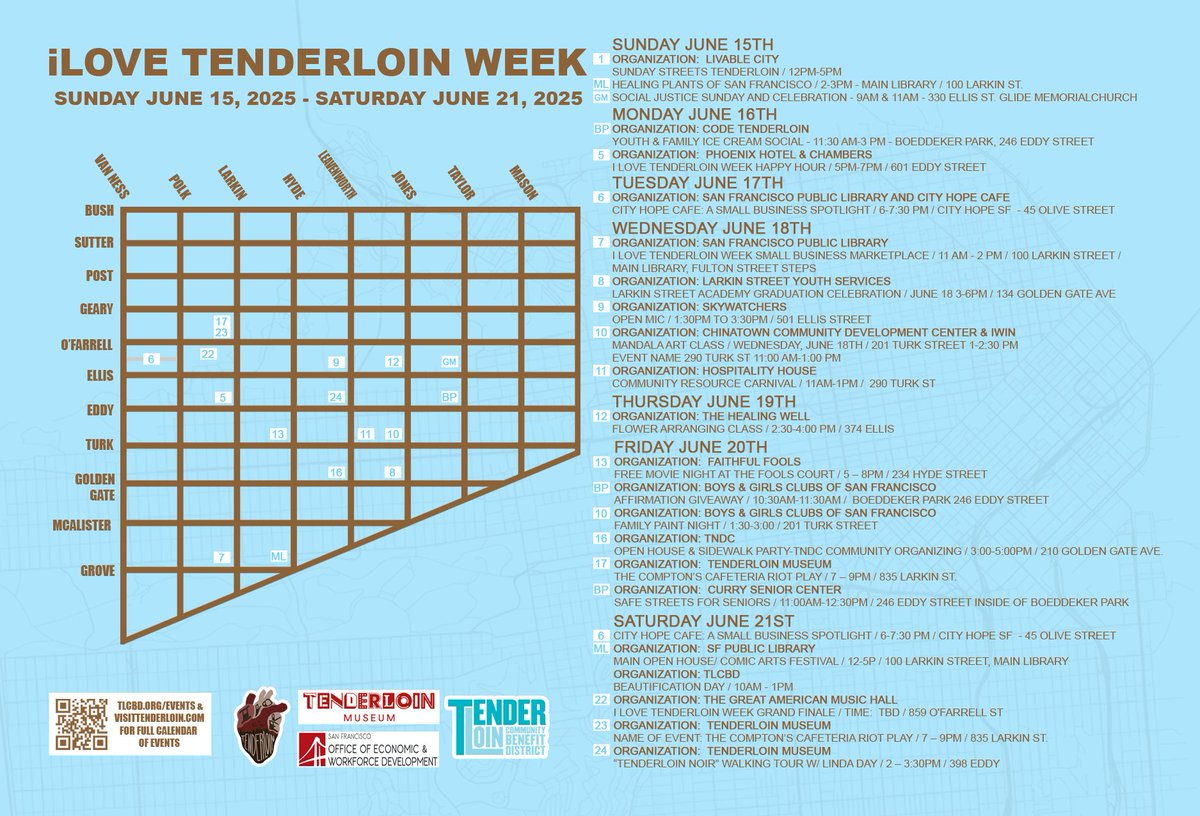 Kick off the summer with "I Love Tenderloin Week!" 🌞 Many exciting activities and participating organizations await you. Join us for fun, food, &amp; community spirit!  🎉  More info at sf.funcheap.com/event-series/s…
#TenderloinWeek #Festival #Tenderloin