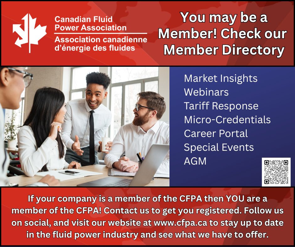 CFPA (@canadianfpa) on Twitter photo Are you a member already? If your company is a CFPA Member, then YOU are a member. Contact us at info@cfpa.ca and we will get you registered to access CFPA resources and receive updates.
#CFPA #fluidpower #Canada #hydraulics #pneumatics #manufacturing #distribution #industry Are you a member already? If your company is a CFPA Member, then YOU are a member. Contact us at info@cfpa.ca and we will get you registered to access CFPA resources and receive updates.
#CFPA #fluidpower #Canada #hydraulics #pneumatics #manufacturing #distribution #industry