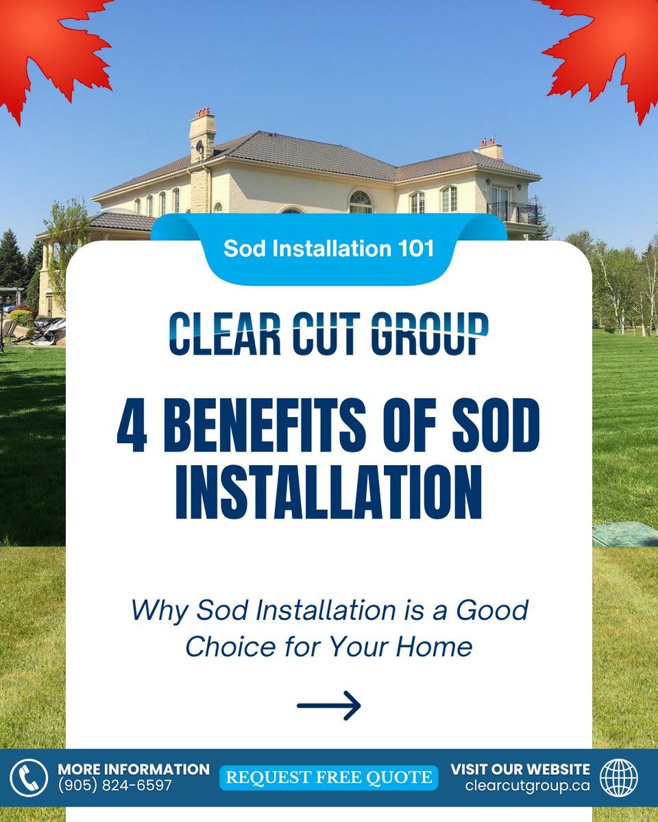 Clearcutgroup's tweet photo. 🌱 Sod Installation 101 🌱
Looking for a quick and easy way to transform your lawn? Sod installation is the perfect solution! At Clear Cut Group, we offer a variety of benefits!
#Oakville #Mississauga #Brampton #Etobicoke #Georgetown #Burlington #Milton https://t.co/IZShm2EcJa