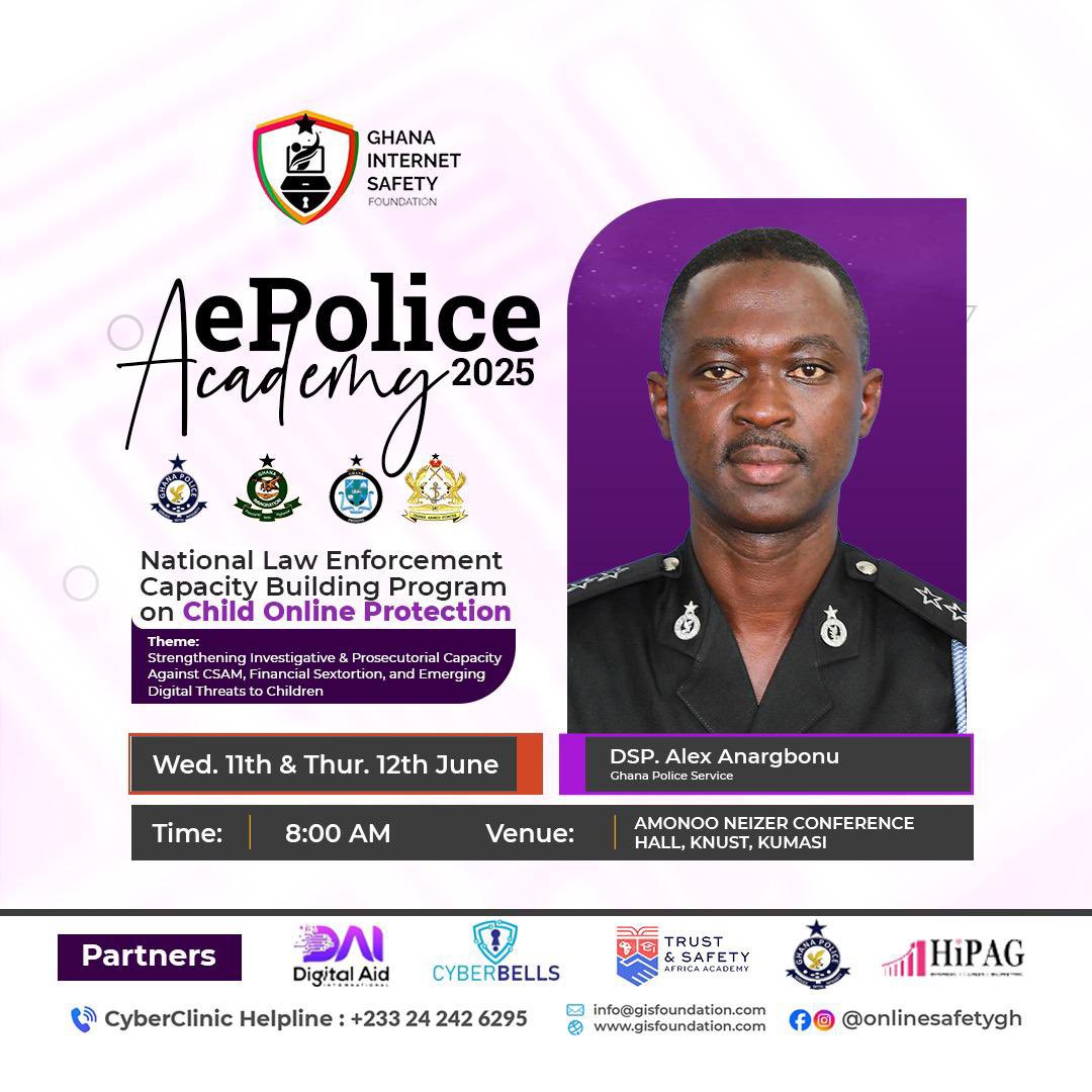 #EPoliceAcademy2025
Ghana Internet Safety Foundation is training law enforcement to combat child sexual abuse, sextortion, and online threats.
Protecting children. Empowering officers.