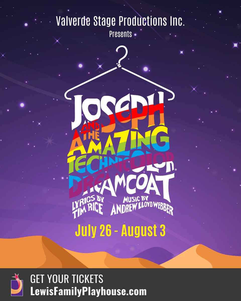 Joseph: Kind of Dreams. Kind of Magic. 🌈✨ 

From rags to royalty, betrayal to brotherhood—Joseph and the Amazing Technicolor Dreamcoat is a story that reminds us: any dream will do.

Shows run from July 26-27 and August 2-3. Buy your tickets now at LewisFamilyPlayhouse.com! 🎟️