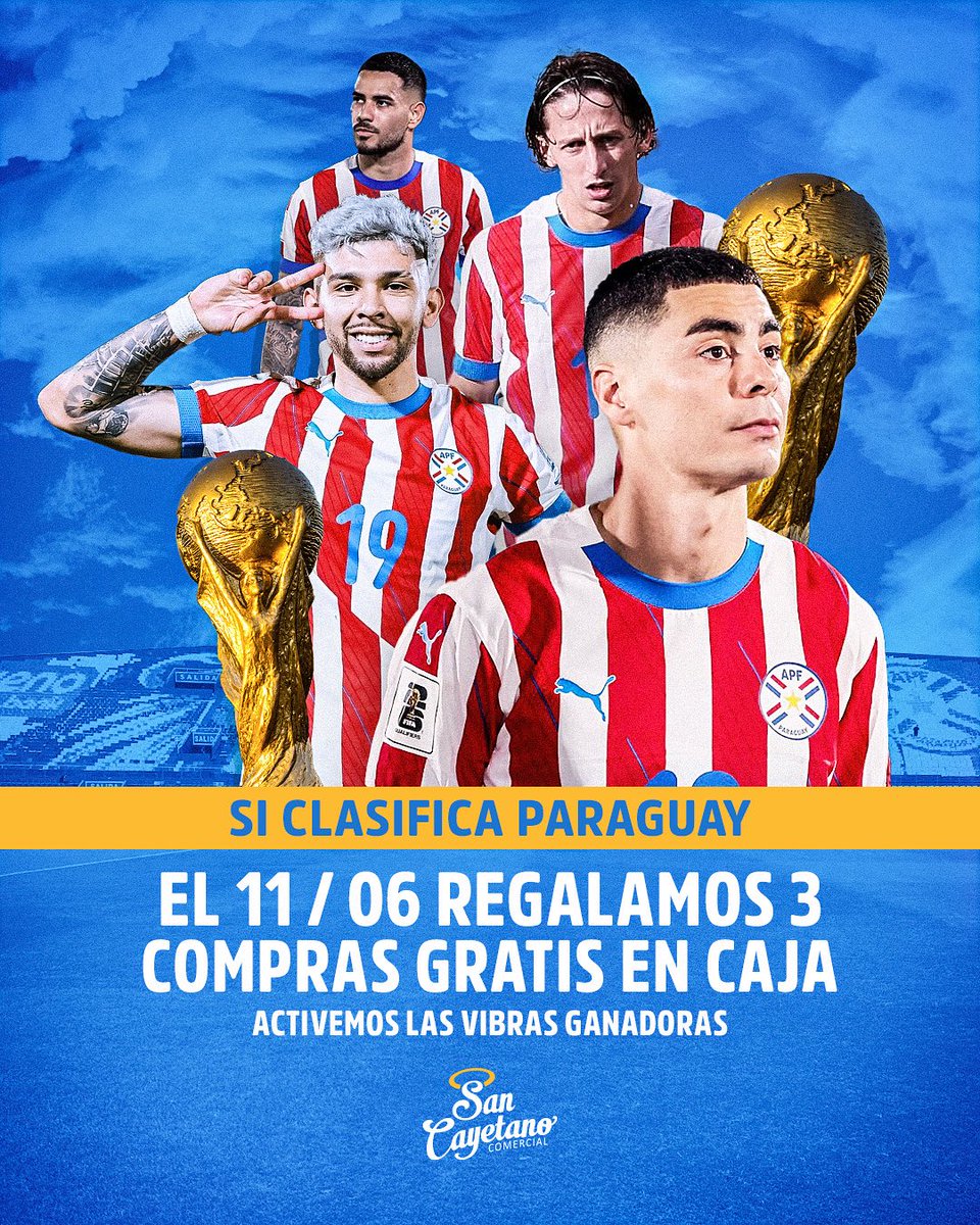 ¡Clasificate con compras gratis!🛒🤑

Si la albirroja🇵🇾clasifica hoy 10/06 al mundial, mañana 11/06 tus compras te pueden salir gratis🤞🏻

🎶Desde que nací…