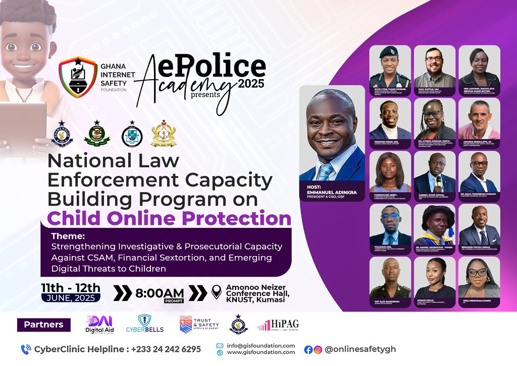 Join the movement to safeguard our children's online presence! #EPoliceAcademy2025 focuses on Strengthening Investigative &amp; Prosecutorial Capacity Against digital threats. Let's work together to make a difference! <a href="/OnlineSafetyGh/">Ghana Internet Safety Foundation</a>"