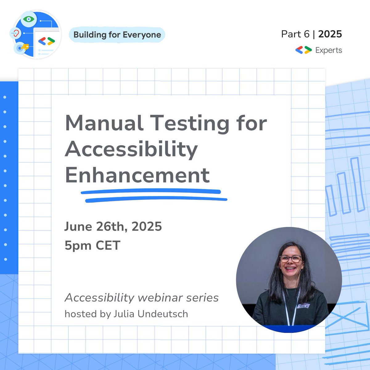 The next session of my Accessibility Webinar Series is just around the corner.

Join  "Manual Testing for Accessibility Enhancement" when I show you how to  test your website using a screen reader, and why to pay attention for  tricky HTML elements.

June 26th, 5PM CET