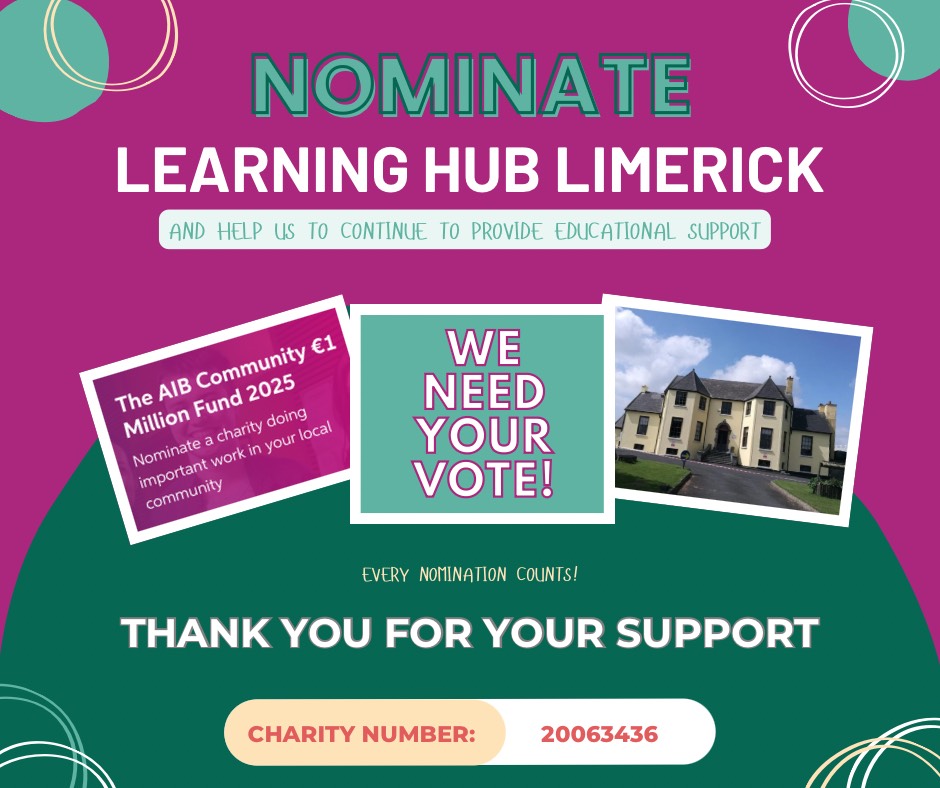 Gillian (@gillianbarry) on Twitter photo We need your vote! The Learning Hub could receive €20k from the AIB Community Fund to support young people, inc those at risk, through inspiring innovative accessible education supports. Charity#: 20063436 Region: Munster. Theme: Education & Opportunities aib.ie/personal-forms… We need your vote! The Learning Hub could receive €20k from the AIB Community Fund to support young people, inc those at risk, through inspiring innovative accessible education supports. Charity#: 20063436 Region: Munster. Theme: Education & Opportunities aib.ie/personal-forms…