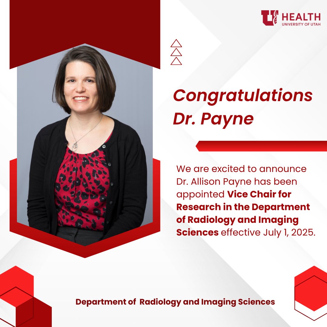 UofURadiology (@uofuradiology) on Twitter photo Exciting news! 🎉 Dr. Allison Payne has been appointed Vice Chair for Research in Radiology & Imaging Sciences, effective July 1, 2025. We look forward to her leadership in driving innovation and advancing research excellence. <a href="/UofUHealth/">University of Utah Health</a> #Leadership Exciting news! 🎉 Dr. Allison Payne has been appointed Vice Chair for Research in Radiology & Imaging Sciences, effective July 1, 2025. We look forward to her leadership in driving innovation and advancing research excellence. <a href="/UofUHealth/">University of Utah Health</a> #Leadership
