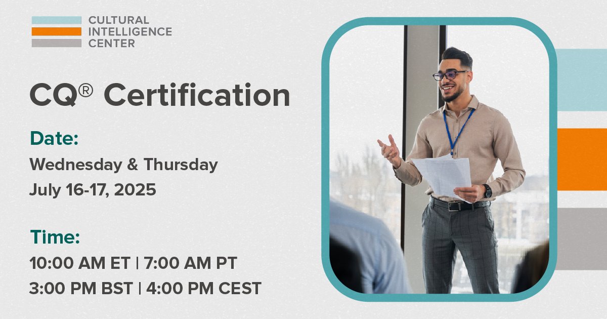 Take the next step in growing your Cultural Intelligence (CQ) and get certified! Our certification program deepens your understanding of CQ and the CQ model while equipping you to administer and debrief the CQ assessments. 

Join our July cohort: culturalq.com/product/cq-cer…