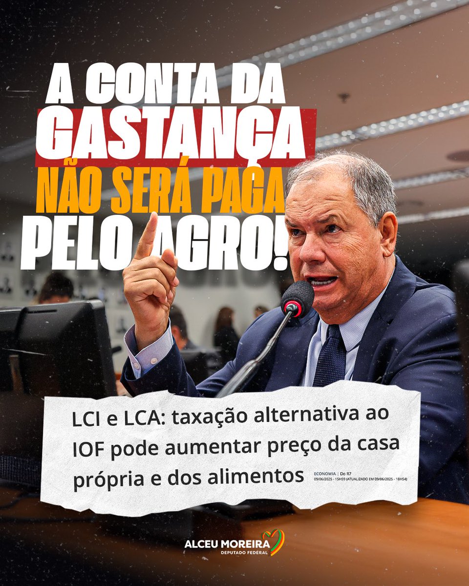 Lula tenta aumentar impostos a qualquer custo para cobrir o rombo da própria gastança. Primeiro elevando IOF, e agora taxando letras LCA e LCI.

E o que isso significa?

Casa própria e preço dos alimentos mais caros! Vão desestimular a economia e o poder de compra das famílias!