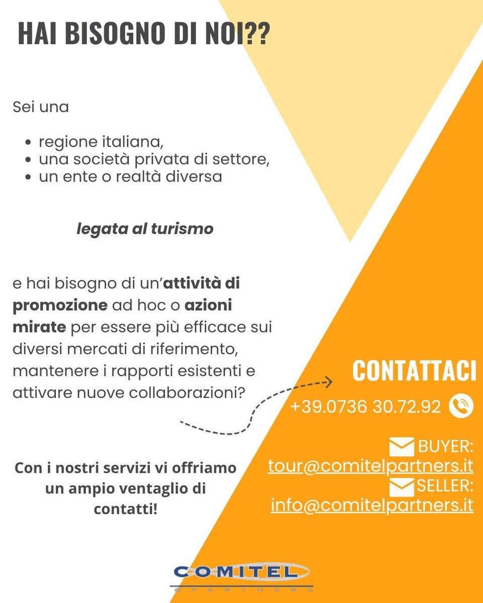🔍 Perché scegliere NOI di COMITEL?

✔️ Esperienza
✔️ Competenza
✔️Affidabilità
✔️ Risultati concreti

Da sempre al fianco di chi cerca soluzioni efficaci e su misura per allargare i propri orizzonti di business!