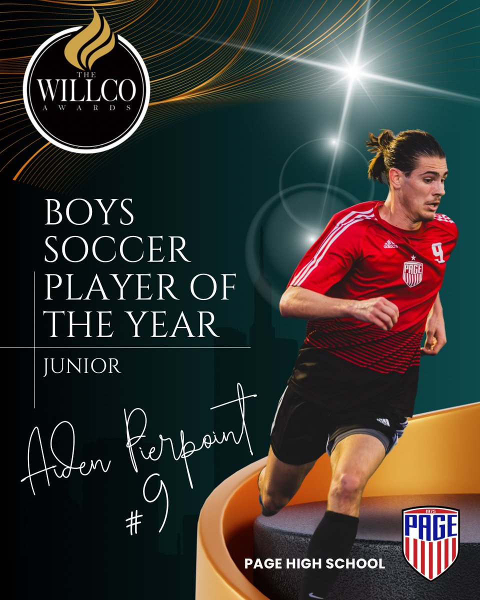 Congratulations to Aiden Pierpoint for being named a finalist for WILLCO’s Boys Soccer Player of the Year!!  Watch the awards show LIVE tonight at youtube.com/live/cl2xGOprn…. 

We also want to wish good luck to ALL the amazing Page Athletes that are nominated! #letsgopatriots