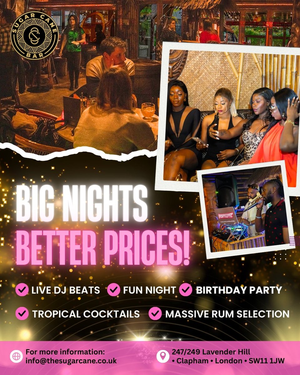 sugarcanelondon's tweet photo. Party in style at Sugar Cane Bar! Enjoy tropical cocktails, live DJ beats &amp; group discounts + exclusive vouchers 🍹 Perfect for birthdays &amp; nights out. Book now for unbeatable island vibes in London 🌴
Book now at https://t.co/W9vNLDyKsP
#SugarCaneBar #londoncocktails #TikiVibes https://t.co/aUTxFnw3Z3