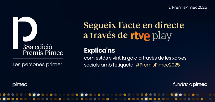 El pròxim dijous celebrem la 38a edició dels Premis Pimec al <a href="/PalauSantJordi/">Palau Sant Jordi</a>, on distingirem les millors iniciatives empresarials desenvolupades a Catalunya! 🏅

📲 Si no ens pots acompanyar presencialment, pots seguir la gala en directe a través de <a href="/rtveplay/">RTVE Play</a>!

👇