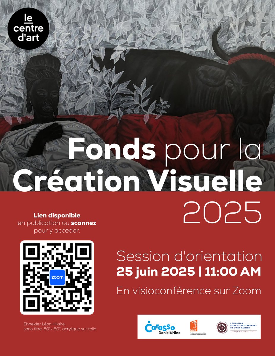 Le Centre d'Art HAITI (@cda_haiti) on Twitter photo 🔵𝐅𝐨𝐧𝐝𝐬 𝐩𝐨𝐮𝐫 𝐥𝐚 𝐜𝐫é𝐚𝐭𝐢𝐨𝐧 𝐯𝐢𝐬𝐮𝐞𝐥𝐥𝐞 𝟐𝟎𝟐𝟓
Nous organiserons le 25 juin, une session d’orientation pour ceux qui désirent postuler à la bourse du Fonds pour la création visuelle 2025 du <a href="/cda_haiti/">Le Centre d'Art HAITI</a>.
Nous parlerons des critères de sélection du processus 🔵𝐅𝐨𝐧𝐝𝐬 𝐩𝐨𝐮𝐫 𝐥𝐚 𝐜𝐫é𝐚𝐭𝐢𝐨𝐧 𝐯𝐢𝐬𝐮𝐞𝐥𝐥𝐞 𝟐𝟎𝟐𝟓
Nous organiserons le 25 juin, une session d’orientation pour ceux qui désirent postuler à la bourse du Fonds pour la création visuelle 2025 du <a href="/cda_haiti/">Le Centre d'Art HAITI</a>.
Nous parlerons des critères de sélection du processus