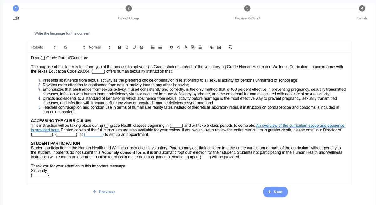 State consent laws are a maze. We helped a TX district embed their Health &amp; Wellness Curriculum consent template into Actionaly. Upload your own text, brand it, automate sends &amp; reminders, no more mail merges. DM to learn how!