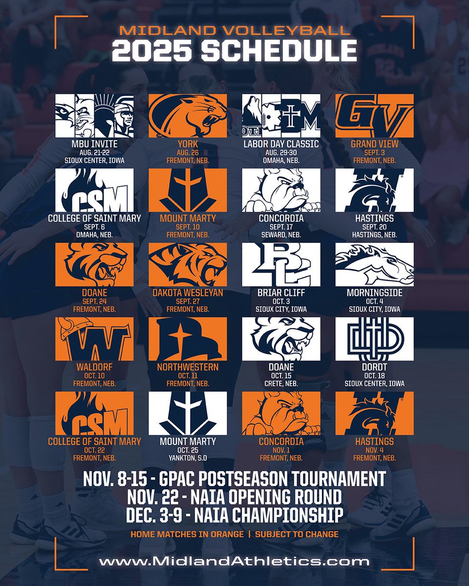 Midland_Sports's tweet image. Mark your calendars… 2025 Volleyball Schedule Released #WarriorPride
