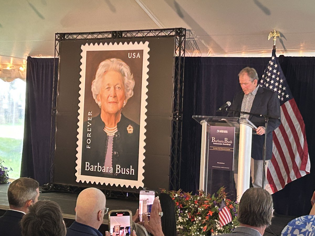 Former President sighting in Kennebunkport! George W. Bush honoring his late mother and former First Lady Barbara Bush as a new postal stamp was unveiled today by the USPS.