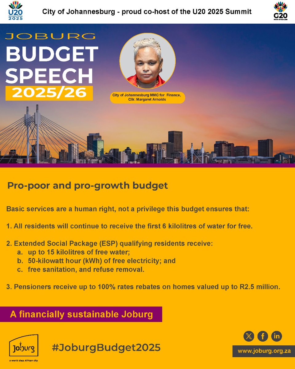 Water, electricity, and sanitation for all. The Joburg Budget 2025/26 ensures basic services are a human right. Learn more at joburg.org.za #JoburgBudget2025 #JoburgCares ^NJ