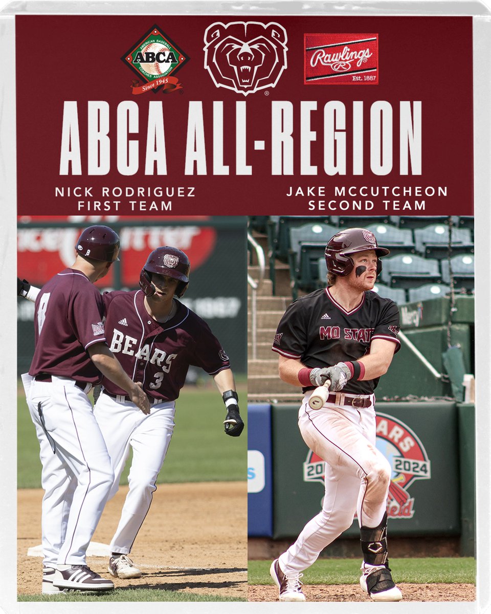 Missouri State Baseball (@mostatebsb) on Twitter photo ABCA All-Region honors for <a href="/nickrodriguez34/">Nick Rodriguez</a> (First Team) and <a href="/JakeMcCutcheon9/">Jake McCutcheon</a> (Second Team) 👏
🔗 bit.ly/45jZUM8 ABCA All-Region honors for <a href="/nickrodriguez34/">Nick Rodriguez</a> (First Team) and <a href="/JakeMcCutcheon9/">Jake McCutcheon</a> (Second Team) 👏
🔗 bit.ly/45jZUM8