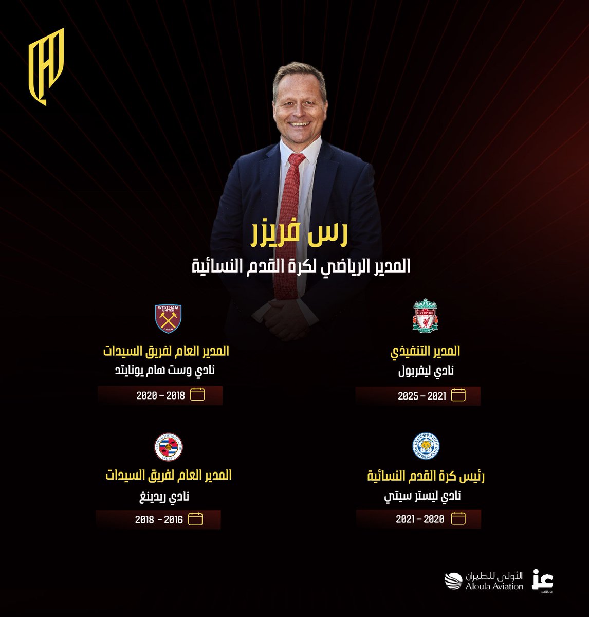 نرحب بالمدير الرياضي الجديد من "ليفـربول"👋🏻
"رس فريزر" ليتولى قيـادة #سيدات_القادسية 
وأكاديمية البنات 🌟❤️