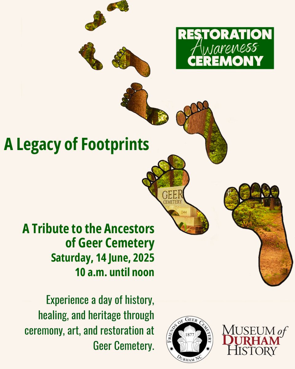 Museum of Durham History (@durhamhistory) on Twitter photo ๐๏ธ Join us for a powerful day of history, art, and remembrance at Geer Cemetery on June 14. This event invites the community to honor ancestors, witness the work of preservation, and celebrate Black heritage through ceremony, storytelling, and the arts.
See you there! ๐๏ธ Join us for a powerful day of history, art, and remembrance at Geer Cemetery on June 14. This event invites the community to honor ancestors, witness the work of preservation, and celebrate Black heritage through ceremony, storytelling, and the arts.
See you there!
