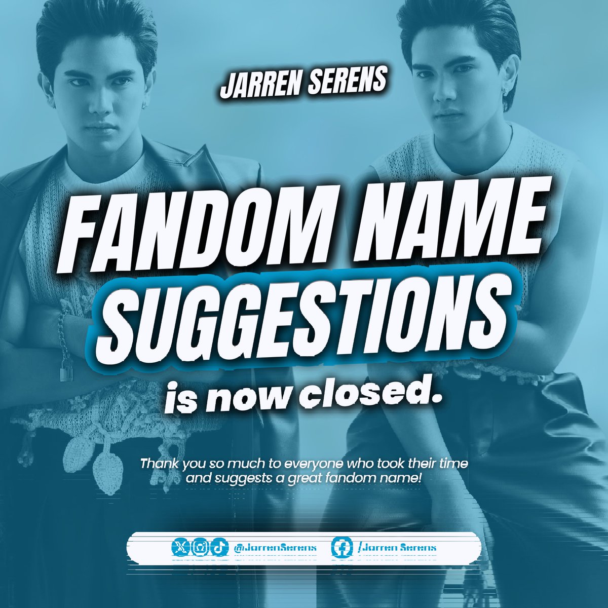 [💌] Fandom name suggestions are now officially closed! 

Huge THANK YOU to everyone who took the time to send in your creative, thoughtful, and meaningful ideas for Solid Jarren's official fandom name 🩵

Stay tuned as we move on to the next exciting step! 👀✨

#JarrenGarcia •