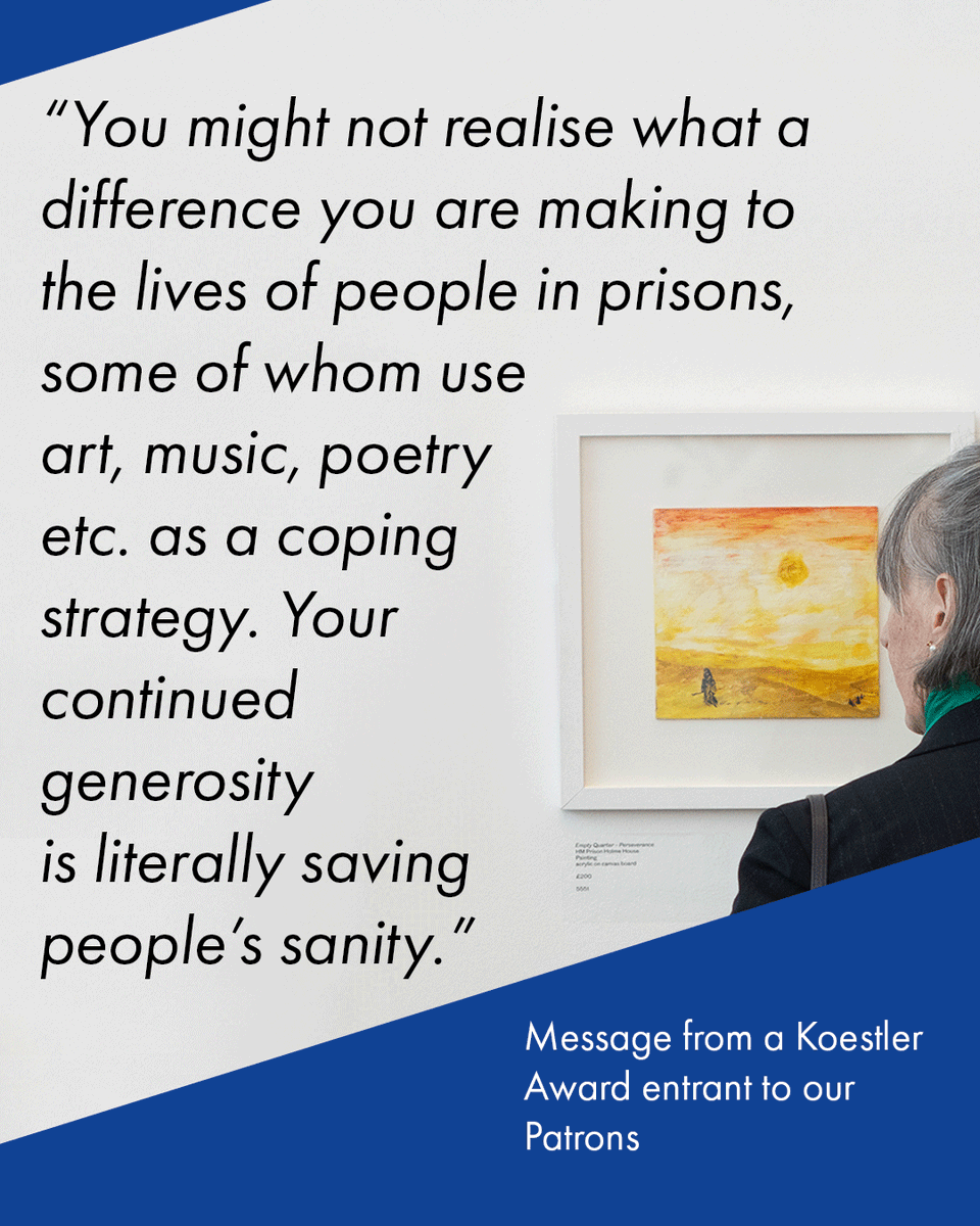 KoestlerArts's tweet photo. Did you know you could have a direct impact on an individual’s self-esteem and motivation to engage with art? 🎨
 
👉 Swipe through to learn more about our Patrons programme, or join now here: https://t.co/1IqmgPZJKx

#KoestlerArts #KoestlerAwards #ArtForChange #ArtInPrison https://t.co/OwViiTzSm3