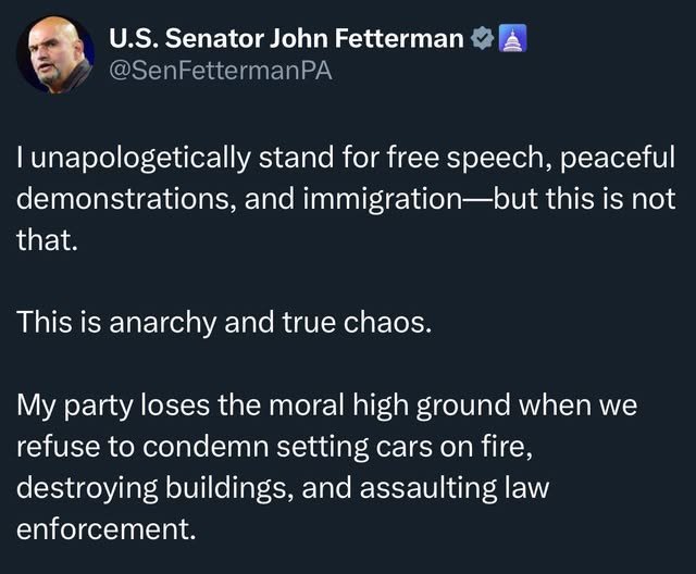 Who would guessed of all people, John Fetterman would be the voice of reason?