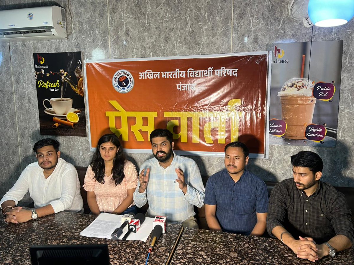 ABVP National Secretary <a href="/Adityatakiar/">Aditya takiar</a> addressed a Press Conference in Chandigarh regarding the national executive council meeting of ABVP held at Raipur from 29 to 31st May 2025.

He briefed the media personnel regarding the resolutions taken up during the meeting and the future