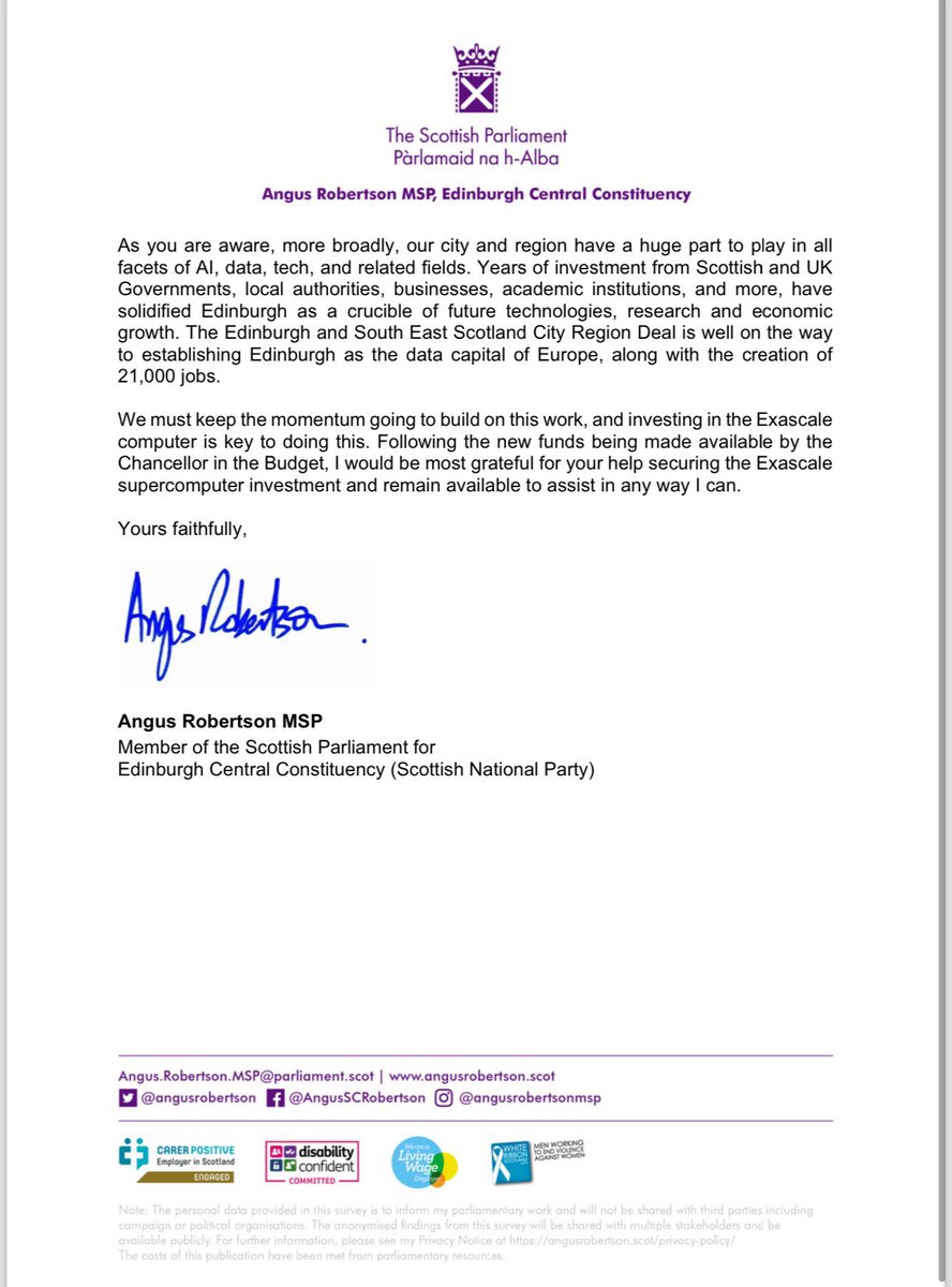 As the Edinburgh Central constituency MSP for Edinburgh University I have been calling since last year for a UK govt u-turn on their decision to cut support for an Exascale supercomputer.  Labour MPs were silent.